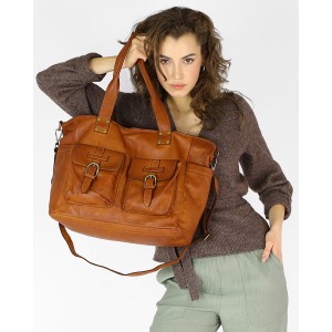 11B. Praktische Handtasche Schultertasche für Damen im Schwarz & Braun aus echtem italienischen Leder